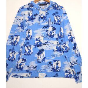 Polo Ralph Lauren Aloha Print Hoodie Blue & White Cotton Unisex Large